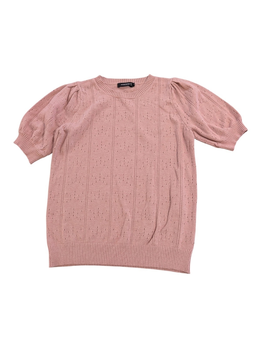 Blush Pink Short-Sleeve Knit Crewneck Sweater